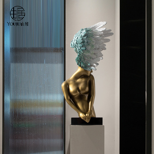 由居创意轻奢艺术人物，雕塑摆件天使设计师落地软装样板间酒店大堂