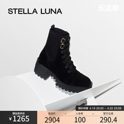 STELLA LUNA女鞋春秋季增高短靴牛皮圆头潮酷厚底户外马丁靴