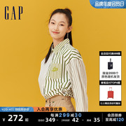 gap女装春季2024抽绳开叉拼接长袖衬衫纯棉上衣873202