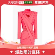 香港直邮潮奢 Balmain 女士剪口垂褶荧光色庞特布迷你连衣裙