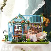蔷薇庭园茶屋diy小屋，创意房子模型，手工制作田园景观家居礼物