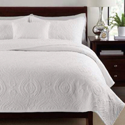 外贸简约欧式刺绣纯棉，双人绗缝被全棉纯色，床盖三件套空调被厚床单