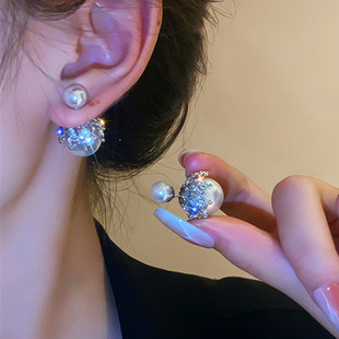 925银针双面珍珠耳钉女2024年气质耳饰坠小众设计高级感