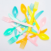 一次性彩色叉勺儿童生日派对创意蛋糕叉野餐甜品勺水果叉塑料
