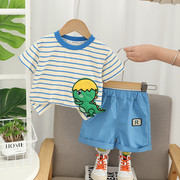 婴儿衣服夏季可爱t恤卡通，恐龙棉短袖套装，两件套一1岁男宝宝夏装潮