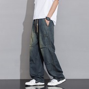 特大码300斤hiphop裤子男ins坠感休闲工装裤oversize直筒阔腿长裤