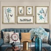美式油画挂画客厅沙发，背景墙装饰画简美轻奢软装花卉组合欧式壁画