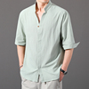 亚麻衬衫男短袖夏季薄款潮牌中袖七分袖，衬衣宽松大码休闲寸衫男款