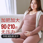 孕妇睡衣秋衣秋裤加肥加大200斤产后哺乳月子服棉毛衫打底超大码