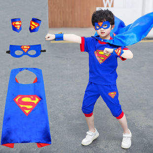 超人衣服儿童纯棉套装幼儿园男童cos动漫表演服装夏季童装演出服