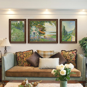 美式客厅装饰画大芬油画村，三联画沙发背景墙，挂画莫奈手绘名画壁画