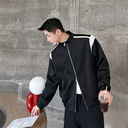韩国运动风立领外套男小众黑白撞色设计感潮牌网红休闲痞帅短夹克