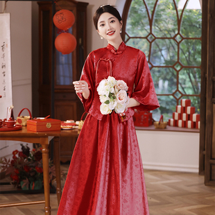 新中式敬酒服新娘结婚旗袍回门冬季显瘦气质，大码200斤肥mm晚礼服