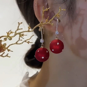 微镶减龄红色珍珠耳环，2022年s925银针小众高级感时尚百搭耳饰