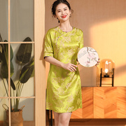 新中式改良旗袍女夏季2023圆领，短袖宽松唐装复古中国风连衣裙
