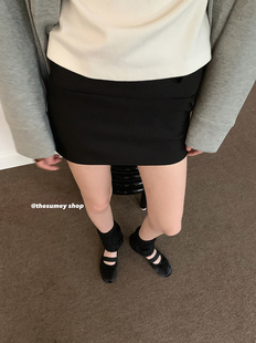 THESUMEY 收腰a字半身裙女2023秋季显瘦修身黑色通勤短款裙裤