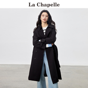 拉夏贝尔/La Chapelle黑色风衣外套女中长款春季小个子高级感