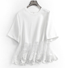 白色宽松显瘦纯色蕾丝拼接圆领夏季短袖百搭时髦T恤女装A340