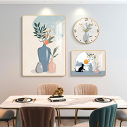 莫兰迪餐厅装饰画小清新组合时钟壁画现代简约客厅餐桌墙面挂画