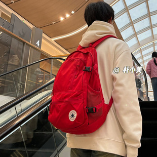 韩版大容量红色双肩包女中学生校园百搭情侣休闲旅游背包男电脑包