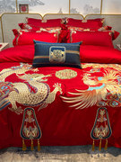 中式龙凤刺绣全贡缎提花四件套红色婚庆结婚被套床上用品棉支