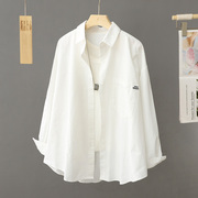 纯棉减龄白色衬衫女外套中长款宽松韩版温柔衬衣小众设计百搭上衣