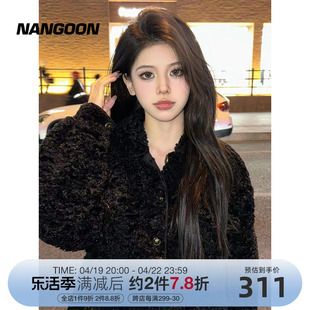 nangoon设计感羊羔毛外套(毛外套，)女短款皮毛一体，夹克大衣2024高级感上衣