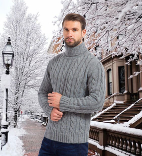 欧版冬季纯色高领毛衣复古棒针粗线长袖套头毛衫超酷男打底厚毛衣