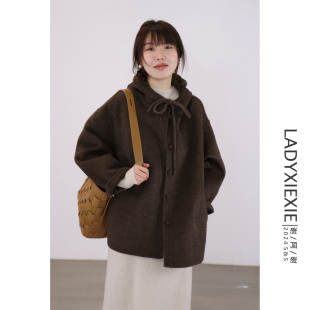 ladyxiexie韩系慵懒宽松斗篷连帽双面，羊绒大衣女高级感超好看外套