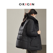 冬季设计感撞色收腰立领棉服女韩版宽松舒适夹棉外套