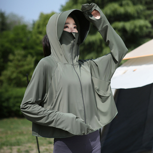防晒衣女短款斗篷蝙蝠衫夏季薄款防紫外线upf50+冰丝，透气黑胶帽檐