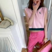 BettyChow 粉色毛织小背心夏日出游美式ins休闲时髦网红无袖上衣