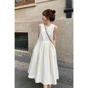 夏季法式温柔可爱简约白色无袖，连衣裙女夏高级感高腰设计感裙