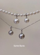 施家奥地利强光单颗银灰，珍珠吊坠万能扣s925纯银，项链简约高级感女