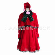 蔷薇少女 真红色cosplay衣服装 萝莉洛丽塔 金丝绒长连衣裙子套装