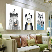 客厅装饰画无框画餐厅北欧壁画卧室三联冰晶玻璃儿童房动物卡通画
