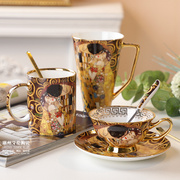 复古油画皇室骨瓷描金咖啡杯碟英式下午茶杯欧式茶具陶瓷杯子套装