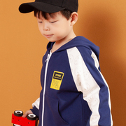 男童连帽外套春装儿童，撞色运动棒球服2024中大童时尚韩版开衫