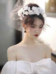 新娘头饰森系甜美花朵发箍韩式小清新短款头纱结婚纱礼服造型配饰