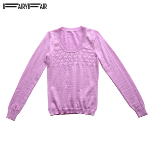 Fairyfair 粉紫色纯羊毛长袖套头高档毛衣羊毛衫女