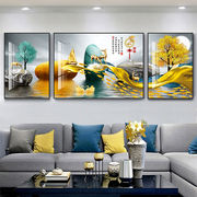 客厅装饰画中式现代简约沙发背景墙，挂画三联画山水画，北欧轻奢壁画