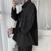 黑色衬衫男士春季长袖日系韩版潮流帅气内搭工装衬衣宽松外套