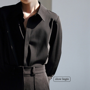 黑色暗门襟缎面衬衫女长袖设计感小众上衣2023春秋ol气质职业衬衣