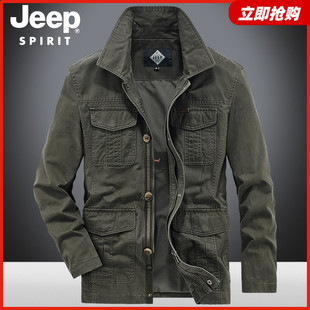 jeep吉普春秋男士休闲多口袋外套，男军旅风，宽松加大码男装工装夹克