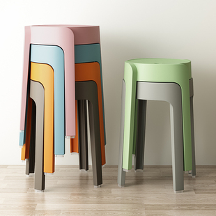 北欧时尚圆凳塑料加厚成人凳子可叠放餐桌板凳家用椅子备用凳高凳