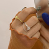食指戒指女时尚个性，2024年潮简约锡箔肌理，纹亮银可调节指环