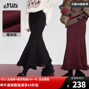 妖精的口袋复古红色半身长裙女2023冬季流苏鱼尾裙新年穿搭