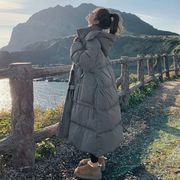 灰色长款羽绒棉服女冬季2023时尚韩系穿搭面包服宽松过膝外套