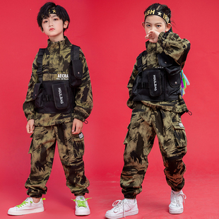 儿童迷彩服装男童军装吃鸡套装女童帅气潮流嘻哈街舞演出服中国风