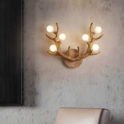 美式鹿角壁灯北欧式客厅电视背景墙床头个性创意鹿头墙壁灯树脂灯